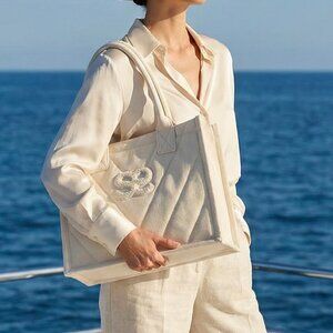 NWT $320 SANDRO Kabash quilted tote bag ecru / white